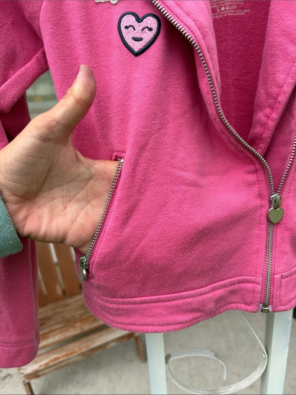 Girls' Hot Pink Zip-Front Puffer Jacket with Patch Accents